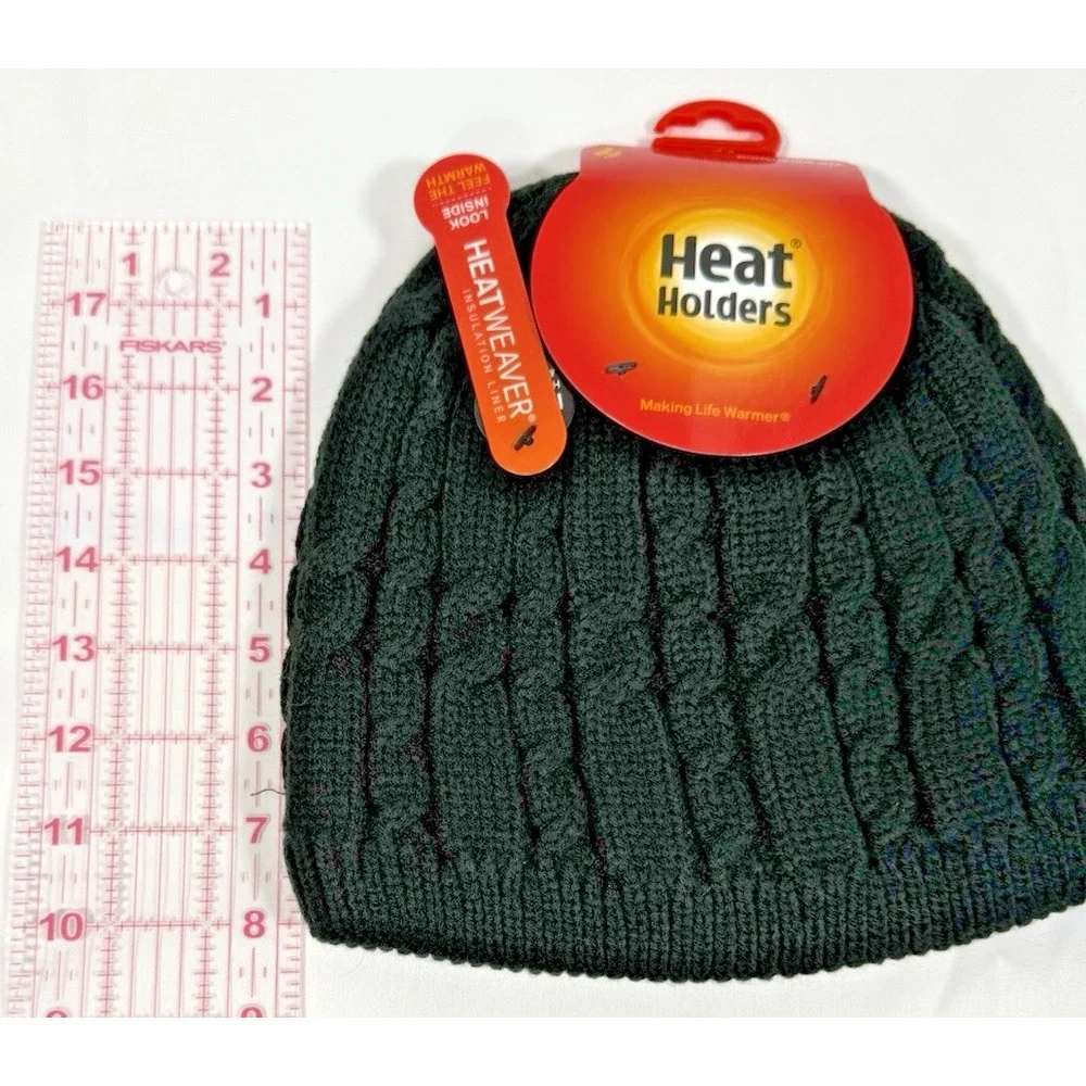 Heat Holders Thermal Beanie Womens One Size Green Cable Knit HeatWeaver HHL01517